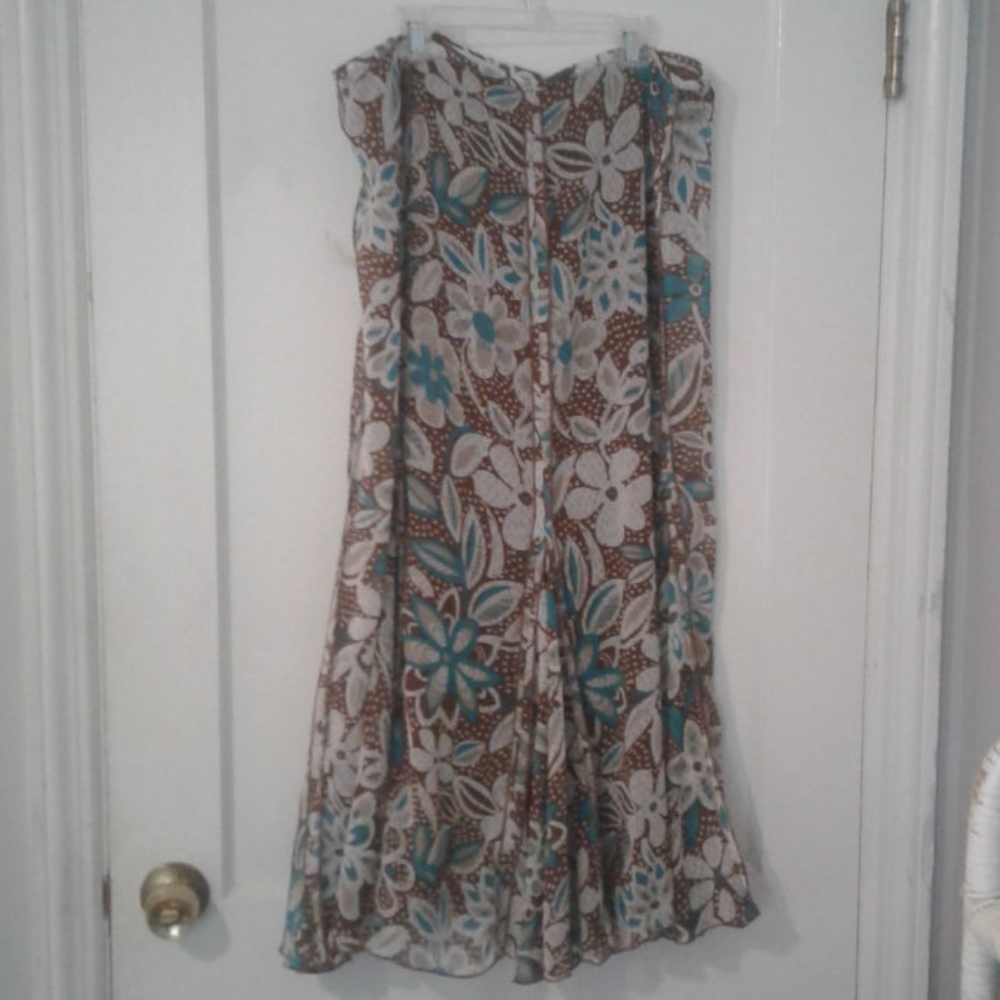 Chadwick's BrownTurquoise Floral Maxi Skirt Sz 14